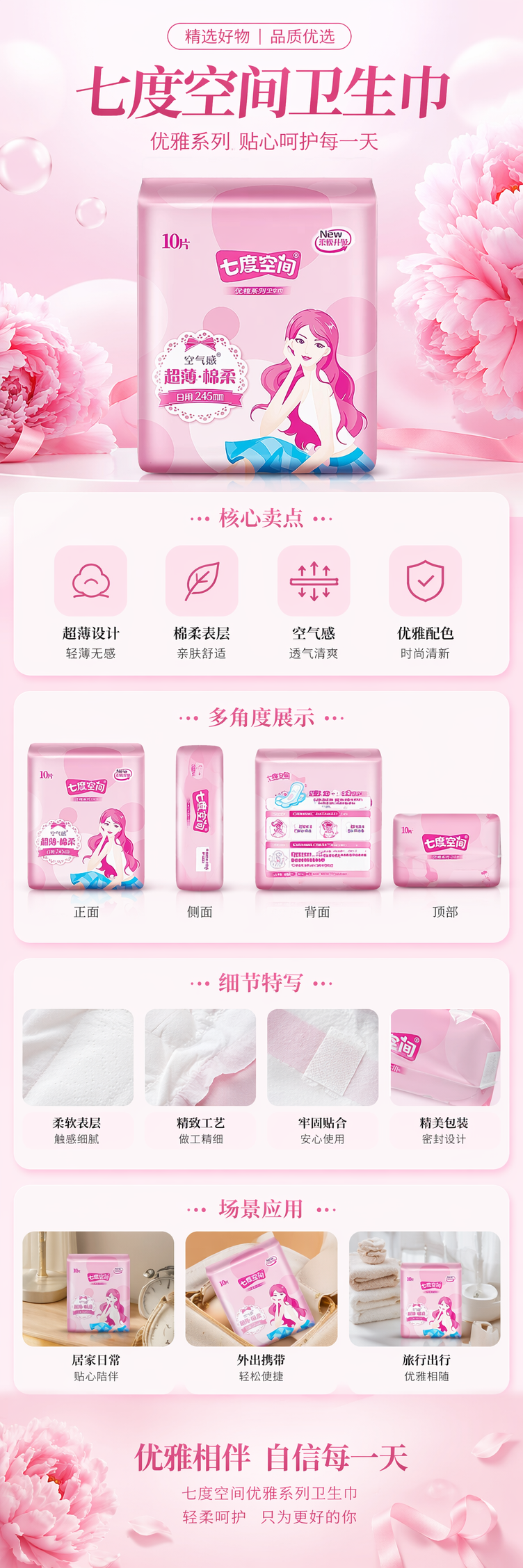 粉色包装袋卫生巾日用夜用组合装天然棉柔亲肤透气详情1