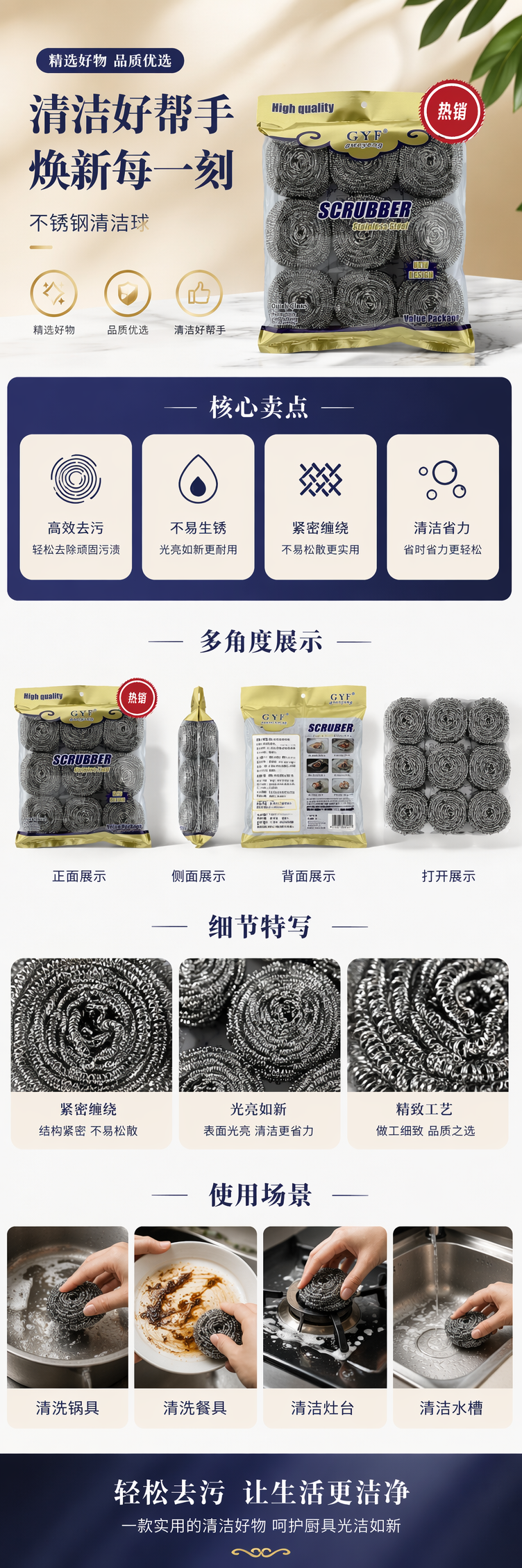 工厂批发不锈钢钢丝球刷锅锅刷清洁刷球厨房洗碗去污清洁专用神器094248426详情1
