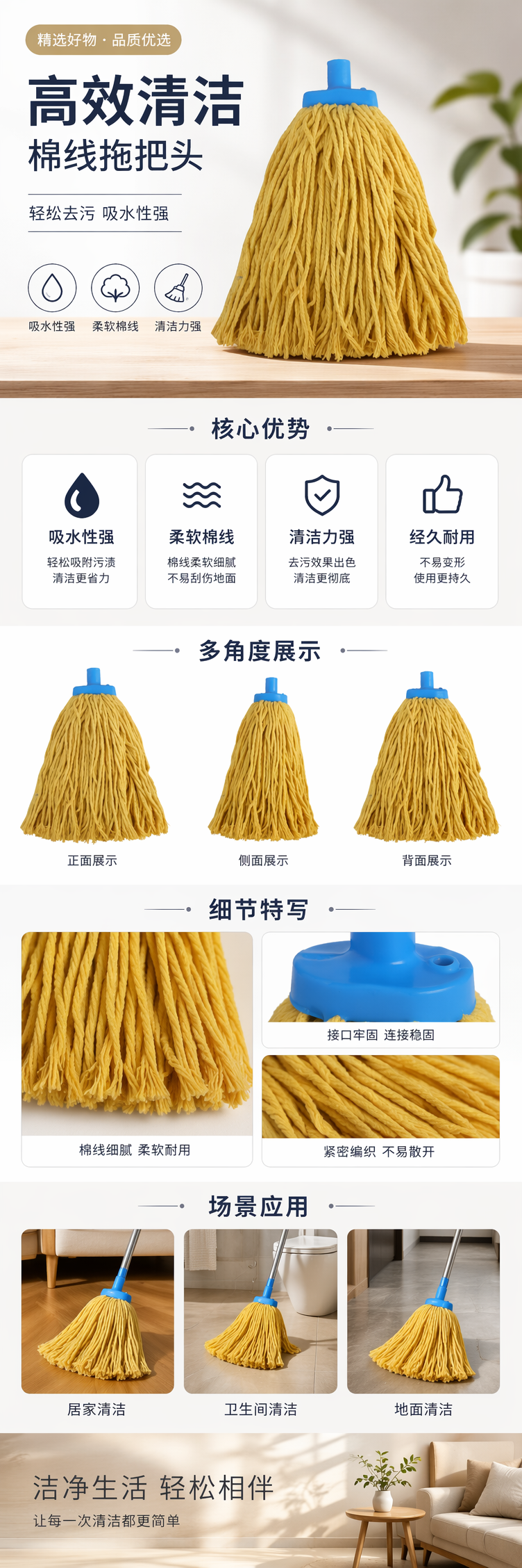 拖把头 加厚吸水强耐用可手洗拖把懒人拖把详情1
