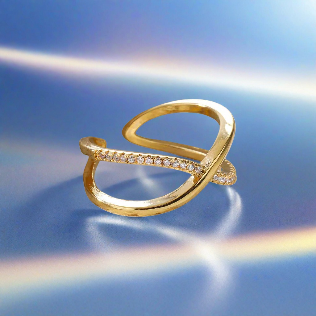 A simple and fashionable lady's ring with a golden cross set with small crystal stones Specification image