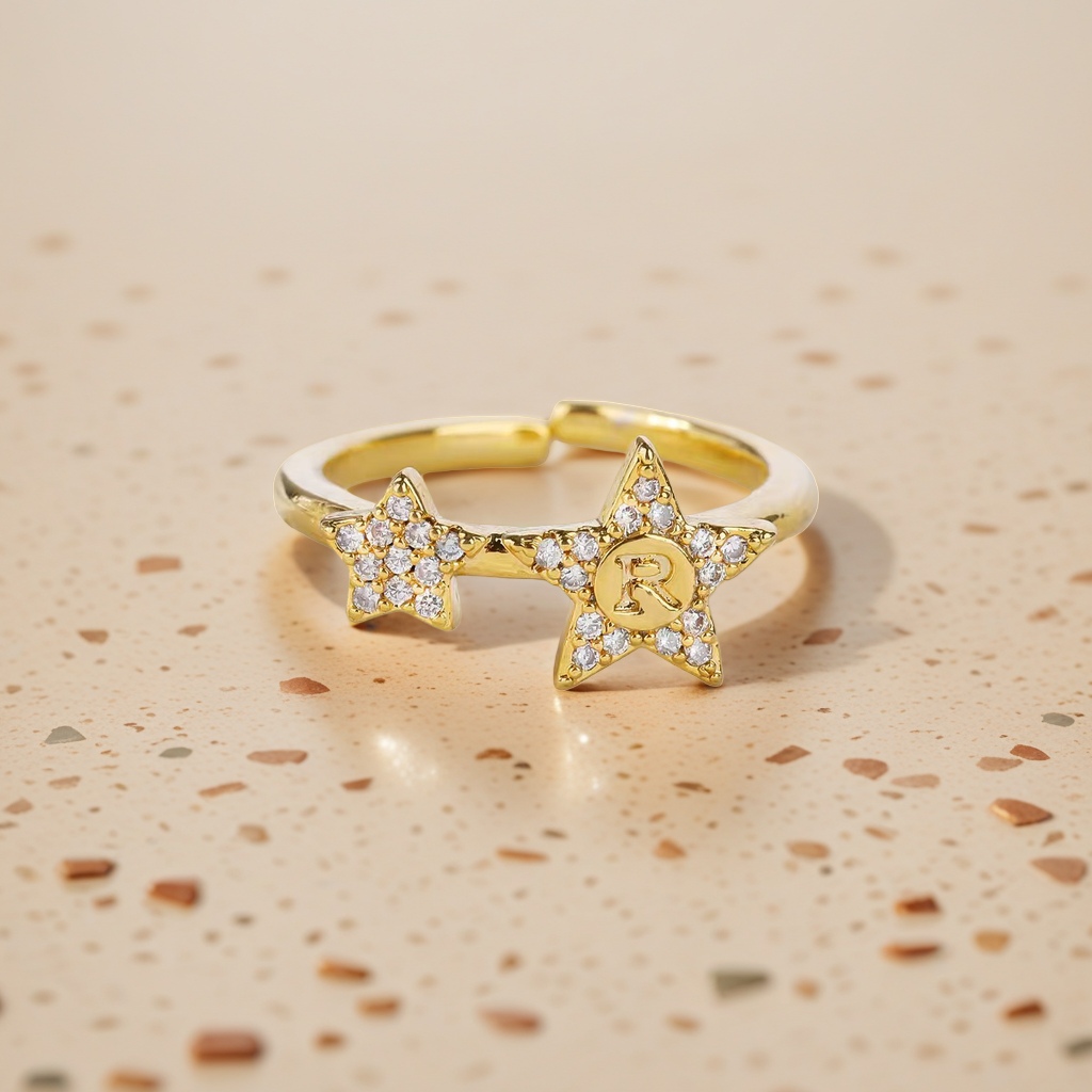 The golden star ring is a fashionable, simple and versatile women's accessory Specification image