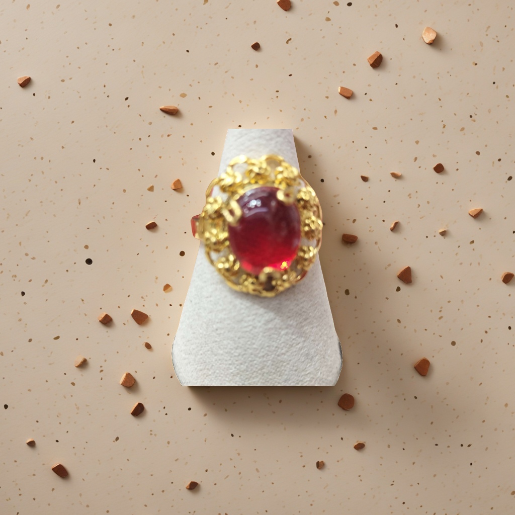 A golden carved ring with red gemstones is fashionable, simple and versatile for women Specification image