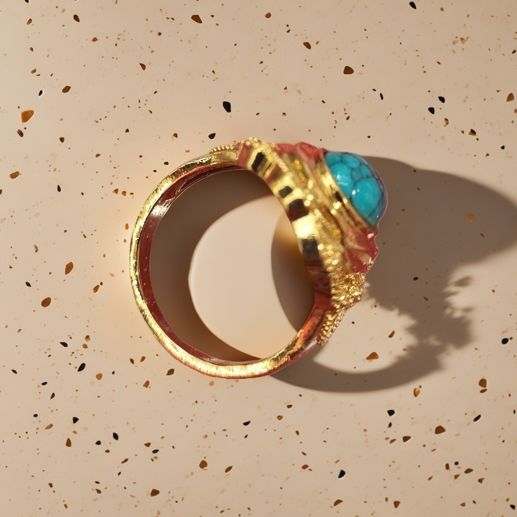 A simple and fashionable women's accessory with a golden ring and a natural turquoise gemstone in blue-green color Application Scenario