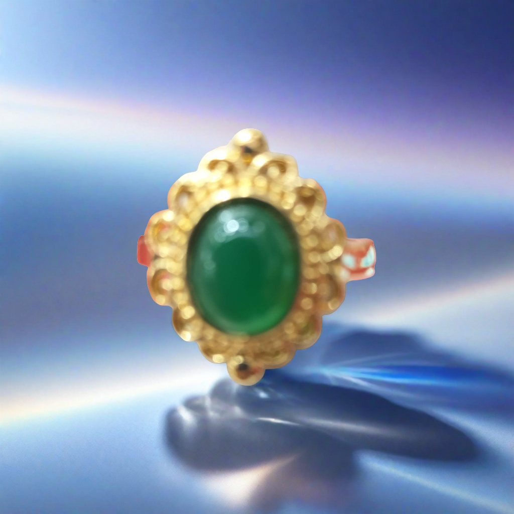 A simple and fashionable lady's ring with a golden ring and green gemstones Application Scenario
