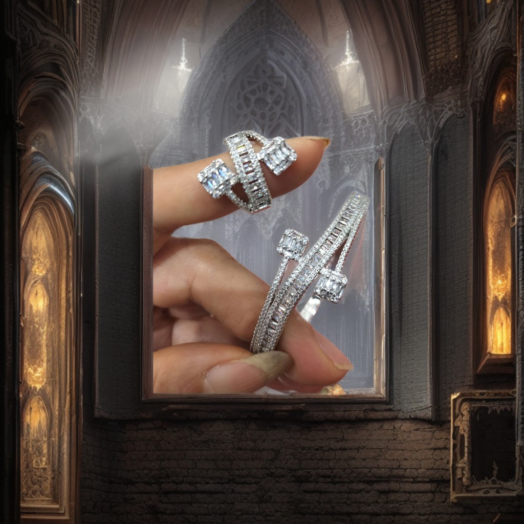 The silver diamond-encrusted bracelet and ring set is fashionable, simple and versatile for women Application Scenario
