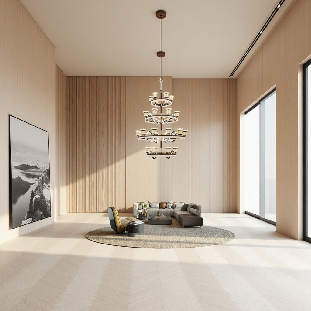 Golden dark brown multi-layer circular pendant lamp, modern and simple ceiling lamp for living room and bedroom