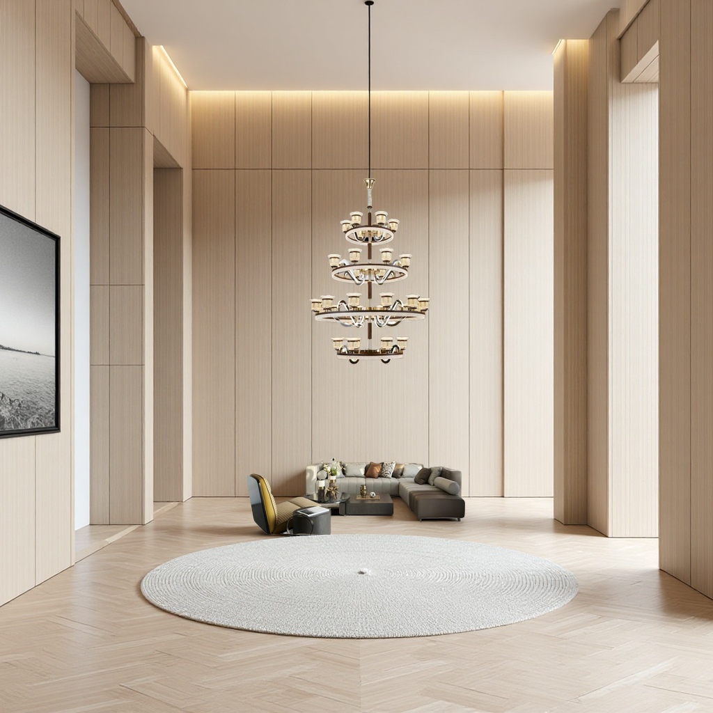 Golden dark brown multi-layer circular pendant lamp, modern and simple ceiling lamp for living room and bedroom details Picture
