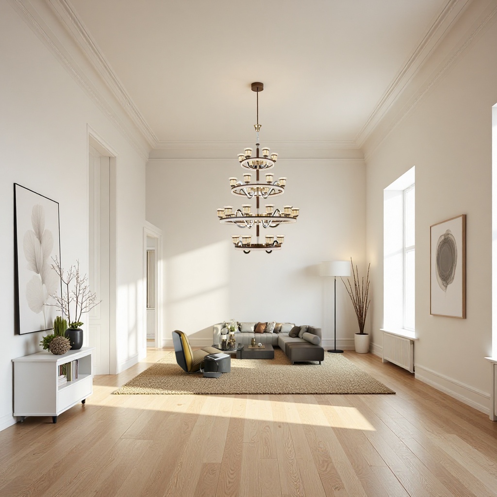Golden dark brown multi-layer circular pendant lamp, modern and simple ceiling lamp for living room and bedroom Application Scenario