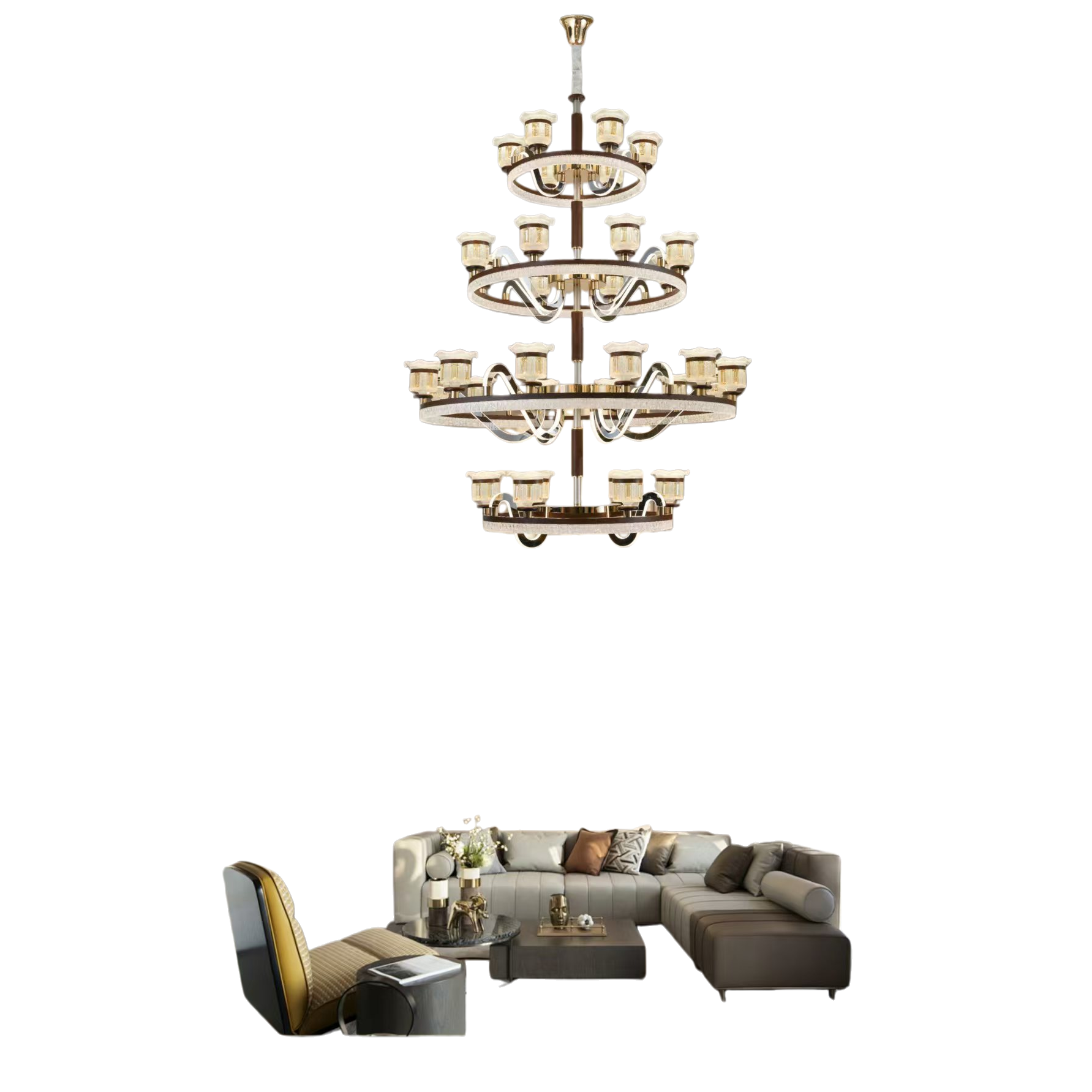 Golden dark brown multi-layer circular pendant lamp, modern and simple ceiling lamp for living room and bedroom Item Picture