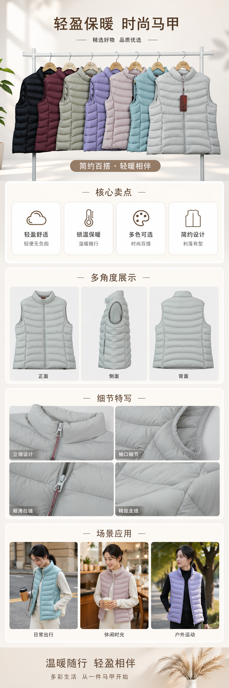 七色羽绒棉服马甲女款轻薄保暖休闲马甲详情1