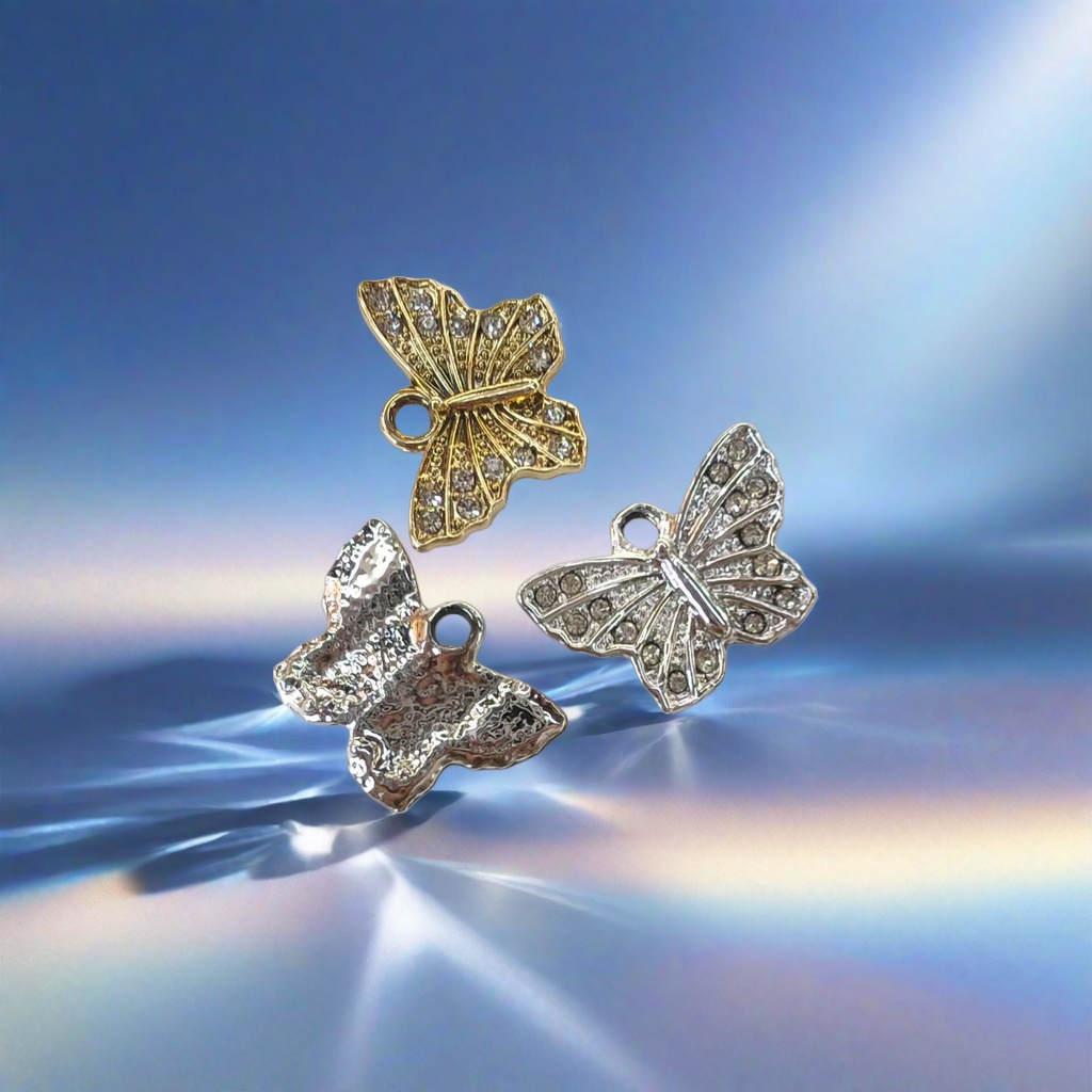 Gold and silver butterfly-shaped crystal stone inlaid perforated jewelry Specification image