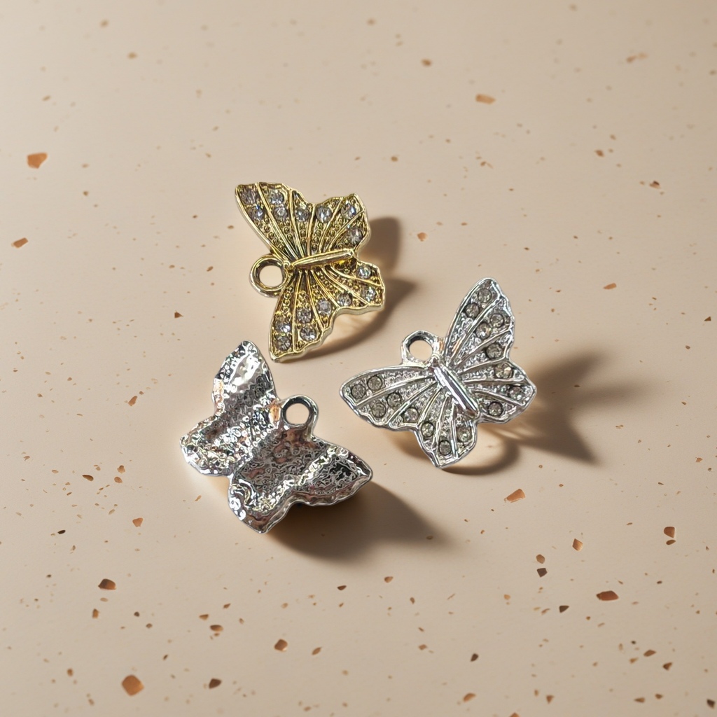 Gold and silver butterfly-shaped crystal stone inlaid perforated jewelry
