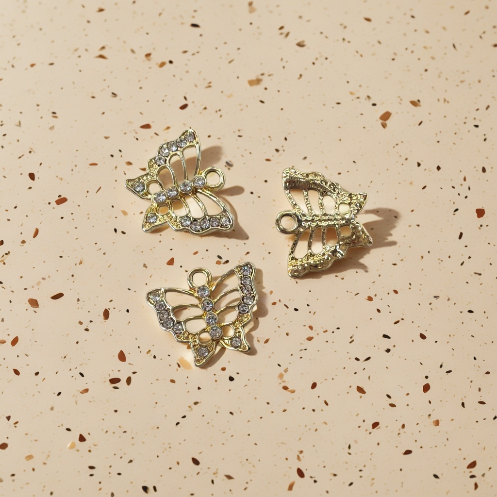 Golden butterfly-shaped jewelry inlaid with crystal embellishments details Picture