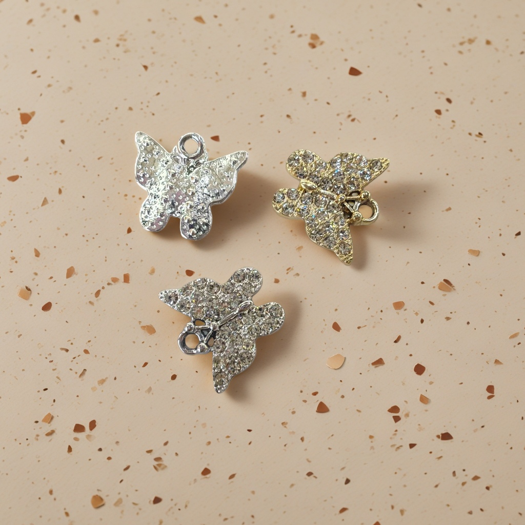 Silver and gold diamond-encrusted butterfly pendant women's fashion necklace