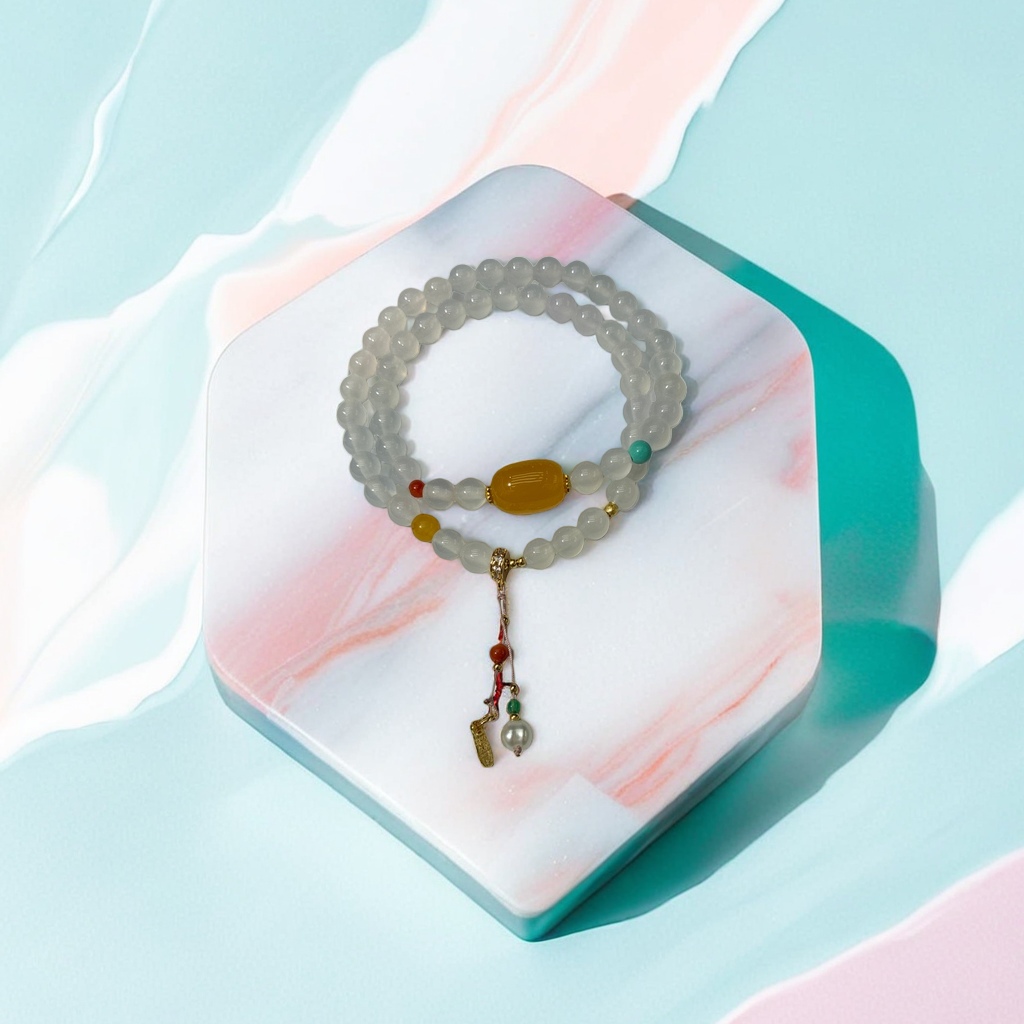 白色玛瑙珠串手链天然珍珠简约百搭女士饰品