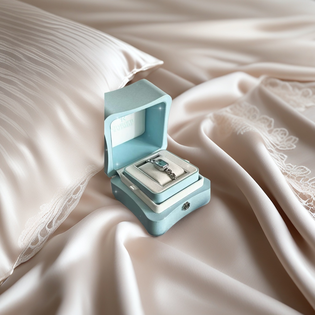 Ice blue square watch, fashionable and simple desktop decoration, gift packaging box, watch, water diamond watch