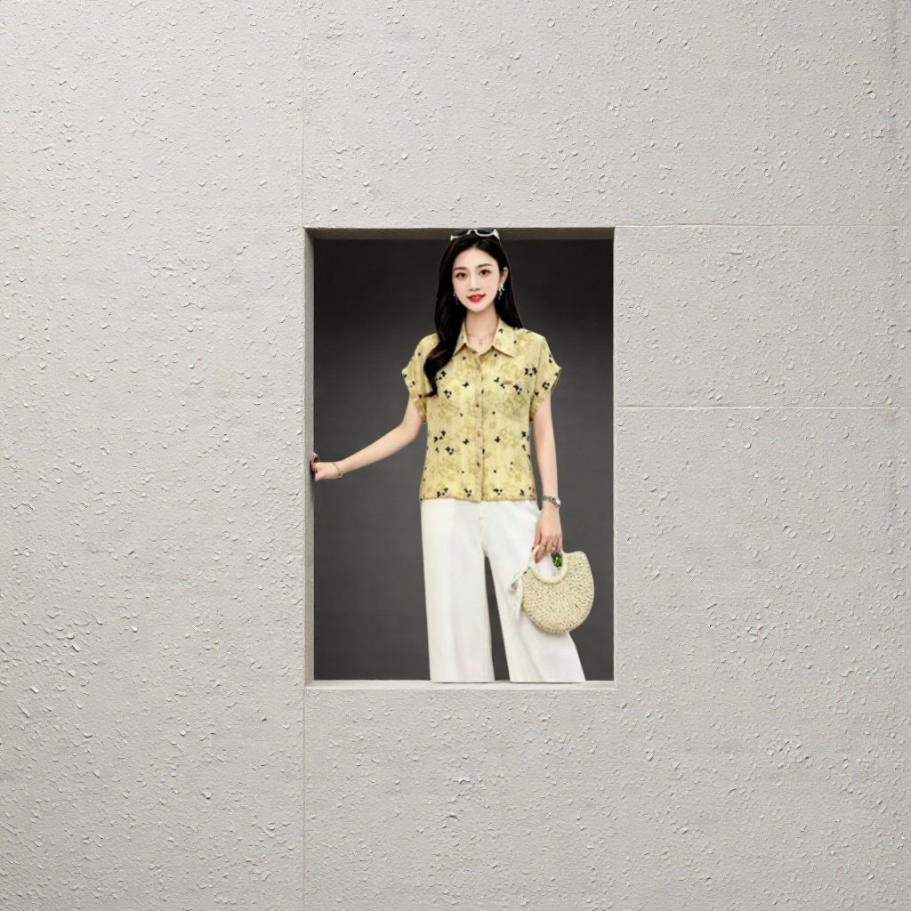 Yellow butterfly short-sleeved shirt women's casual top