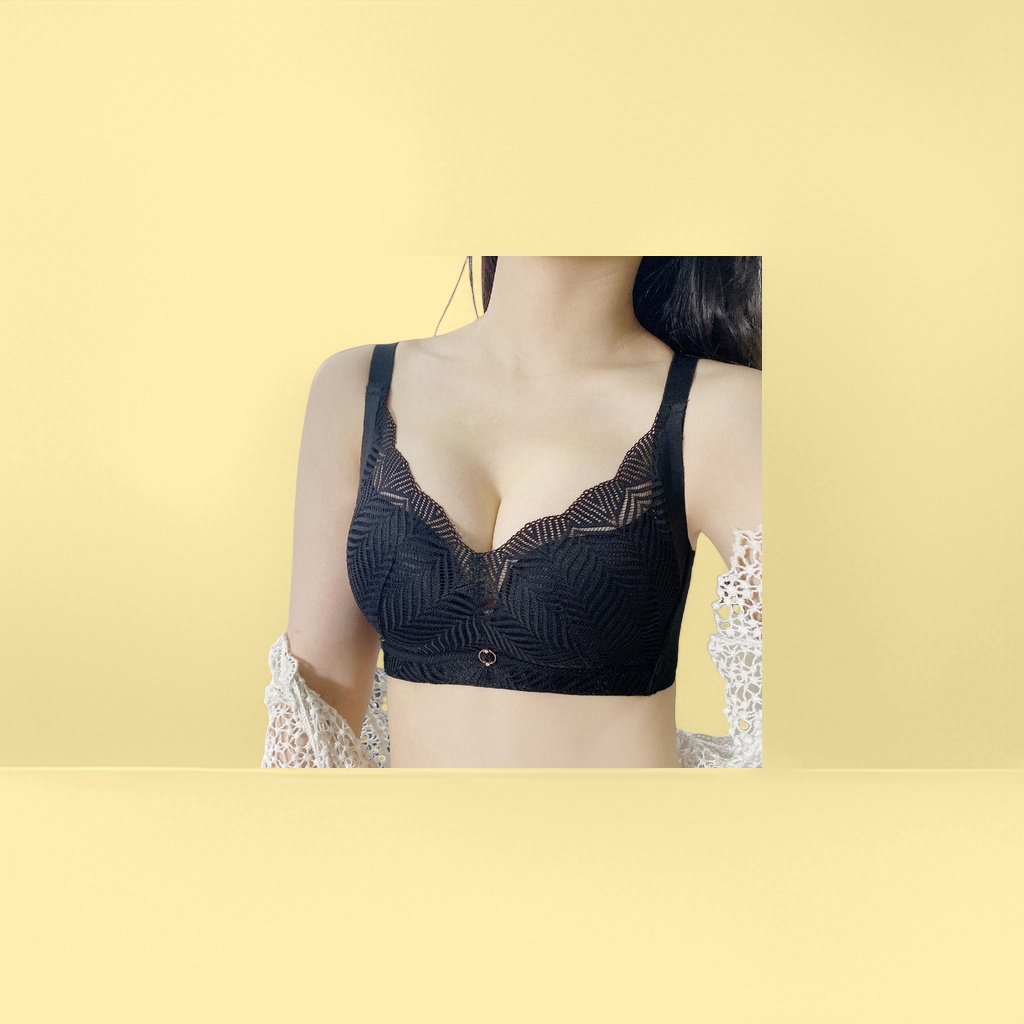黑色蕾丝文胸聚拢无钢圈舒适透气女士内衣