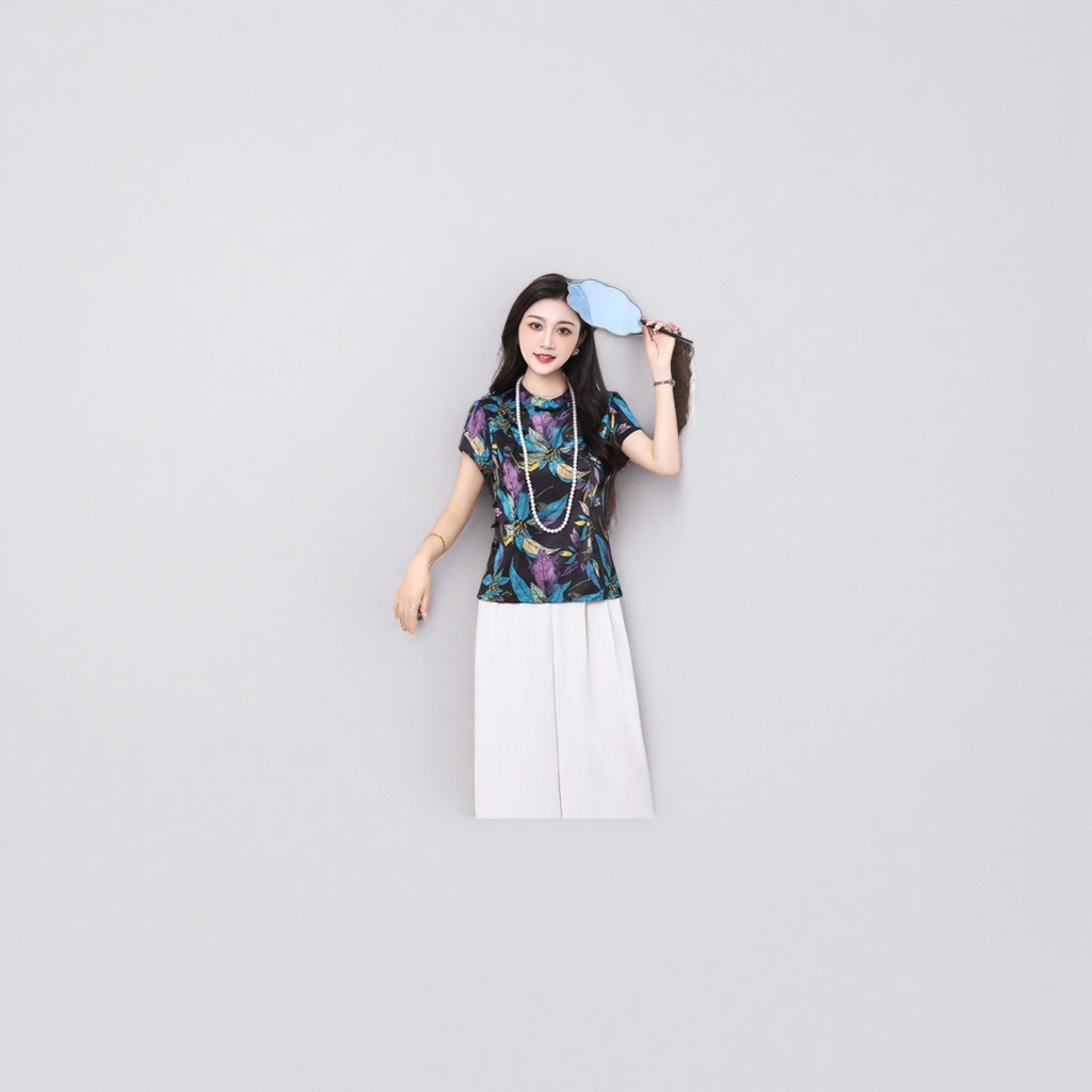 A colorful floral patterned cheongsam top is an elegant and slimming Chinese top for women Specification image