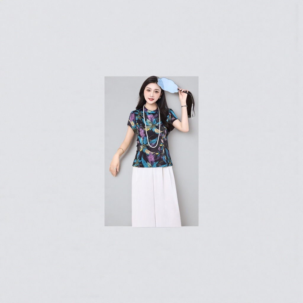 A colorful floral patterned cheongsam top is an elegant and slimming Chinese top for women