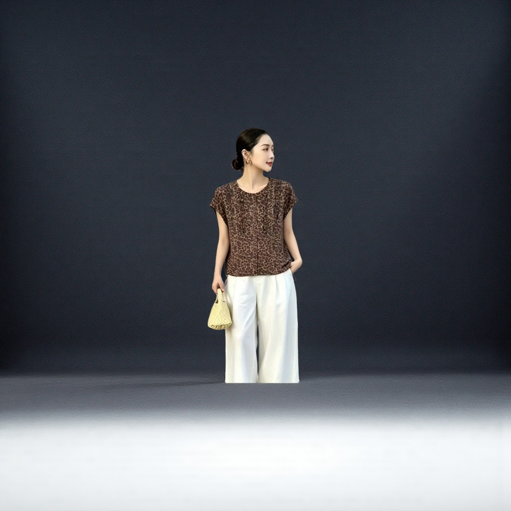A leopard print short-sleeved top for women's summer wear is casual and slimming Specification image
