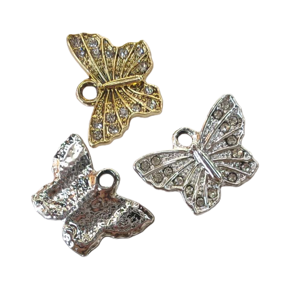 Gold and silver butterfly-shaped crystal stone inlaid perforated jewelry Item Picture