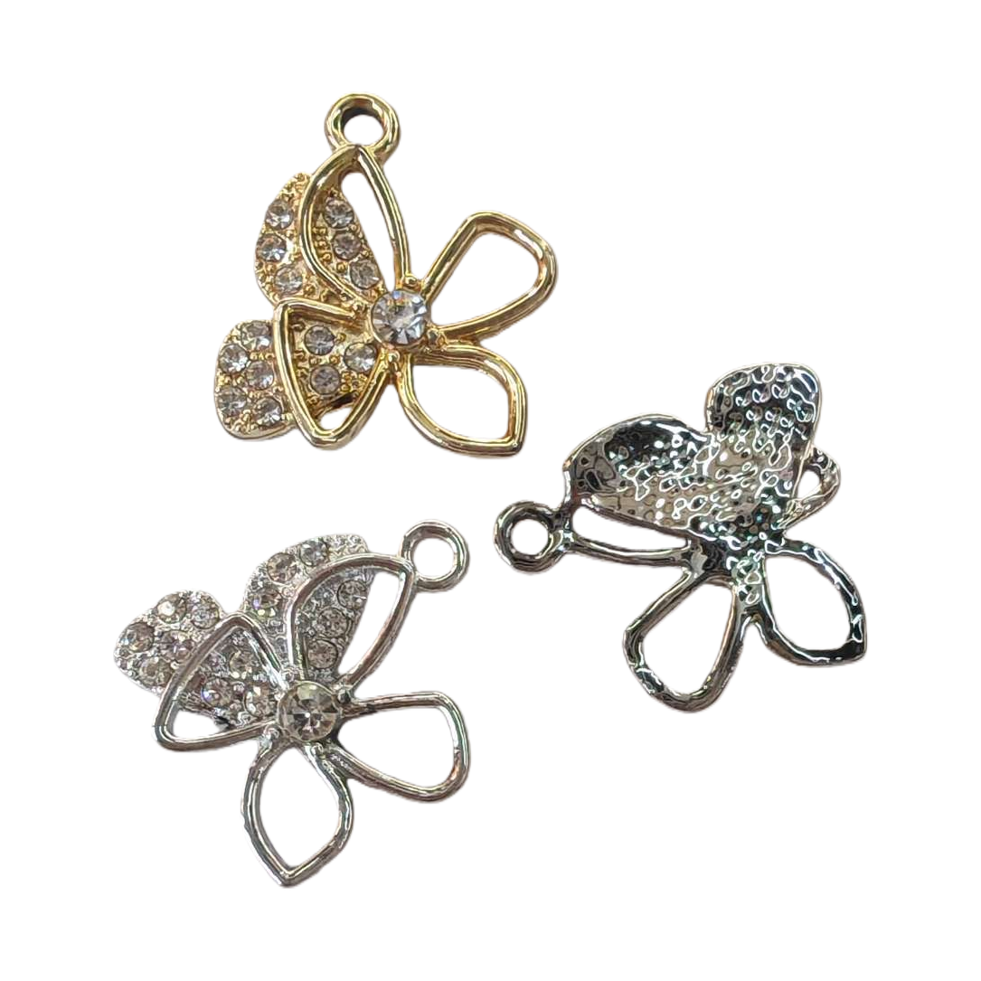Gold diamond-encrusted butterfly pendant, silver diamond-encrusted butterfly pendant, hammer pattern silver butterfly pendant Item Picture