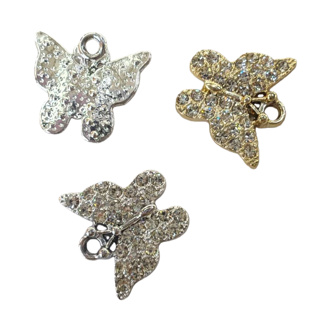 Silver and gold diamond-encrusted butterfly pendant women's fashion necklace Item Picture