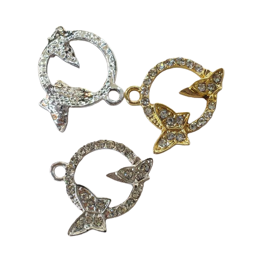 Diamond-encrusted butterfly buckle, silver and gold two-color decorative hardware accessories Item Picture