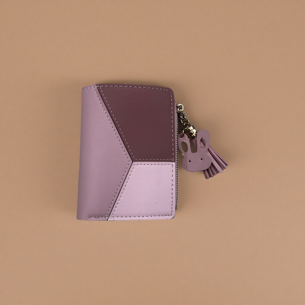 Pink color-blocked rabbit tassel pendant wallet, fashionable and light luxury ladies' clutch details Picture