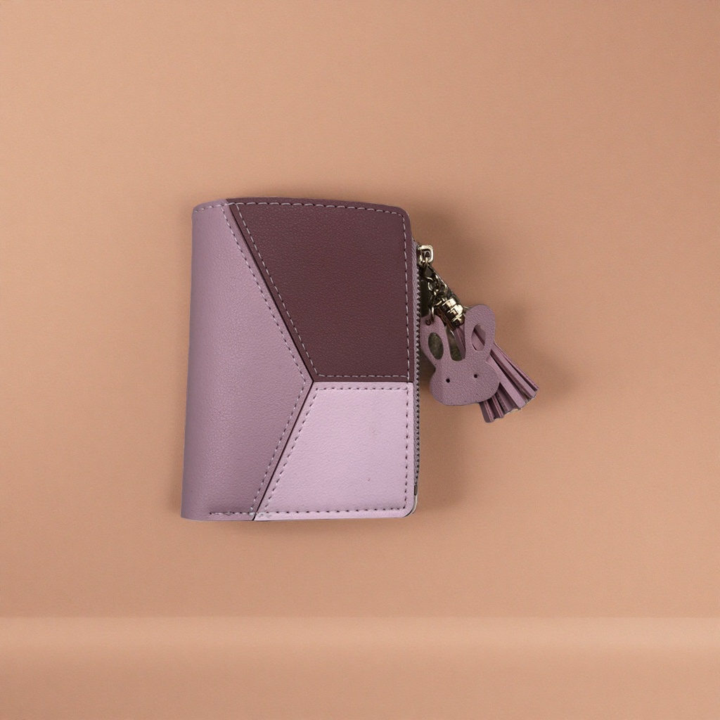 Pink color-blocked rabbit tassel pendant wallet, fashionable and light luxury ladies' clutch