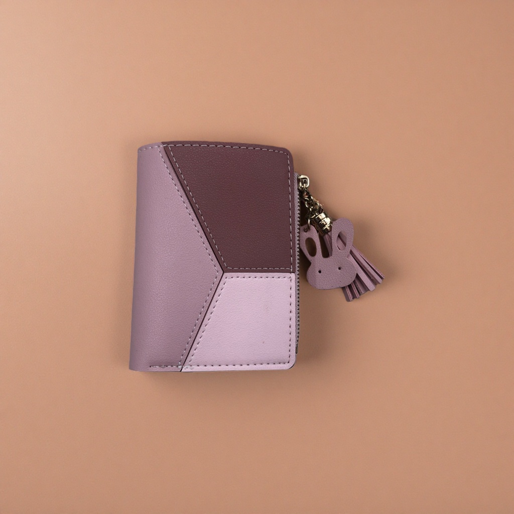 Pink color-blocked rabbit tassel pendant wallet, fashionable and light luxury ladies' clutch Specification image