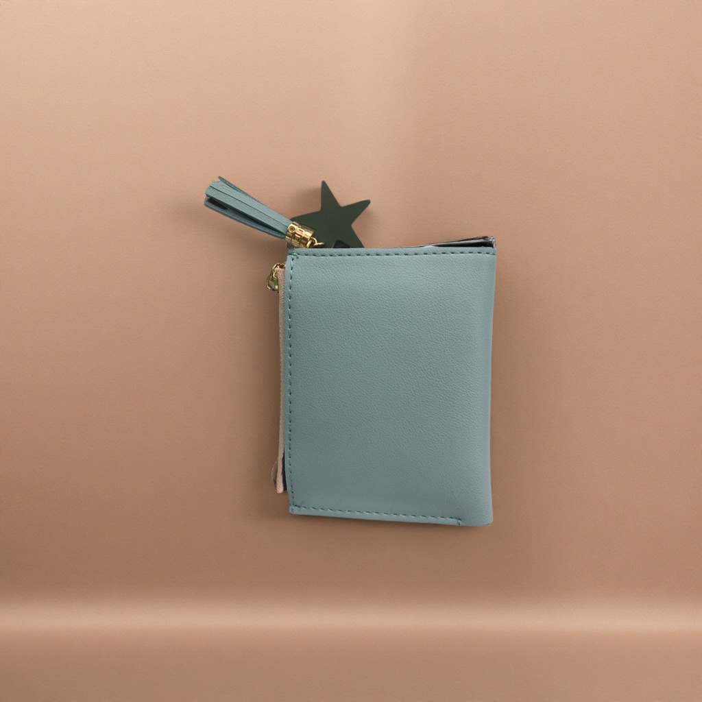 The light blue leather long wallet is simple, fashionable and versatile for ladies