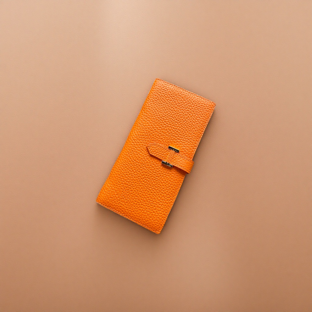 Orange textured leather wallet, a simple and fashionable short wallet for women Specification image