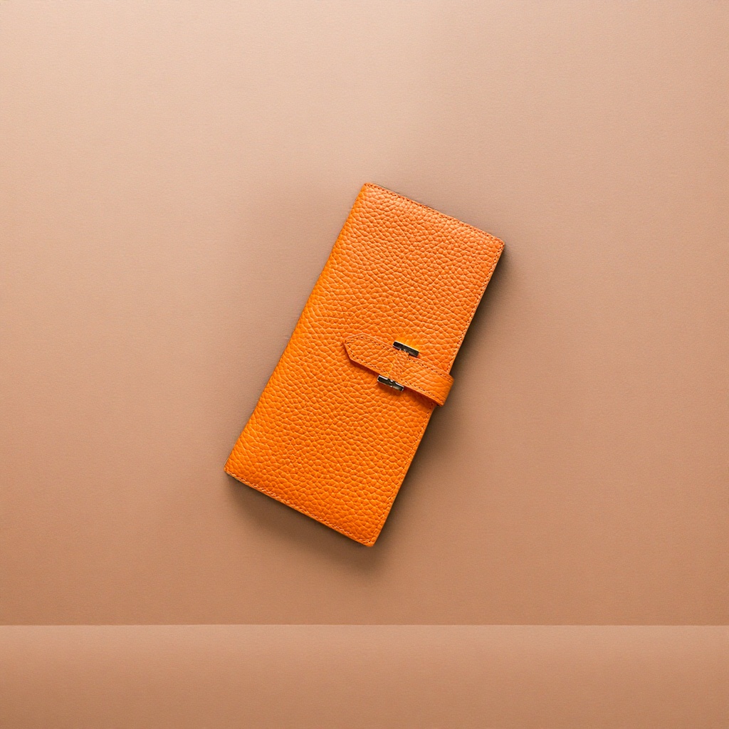 Orange textured leather wallet, a simple and fashionable short wallet for women