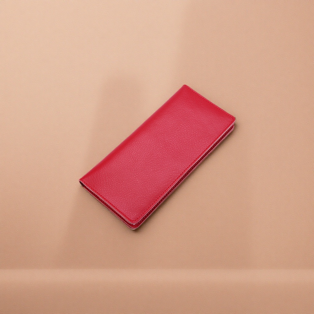 This red leather wallet is fashionable and simple. It's a long leather wallet for women and can store small change in calfskin