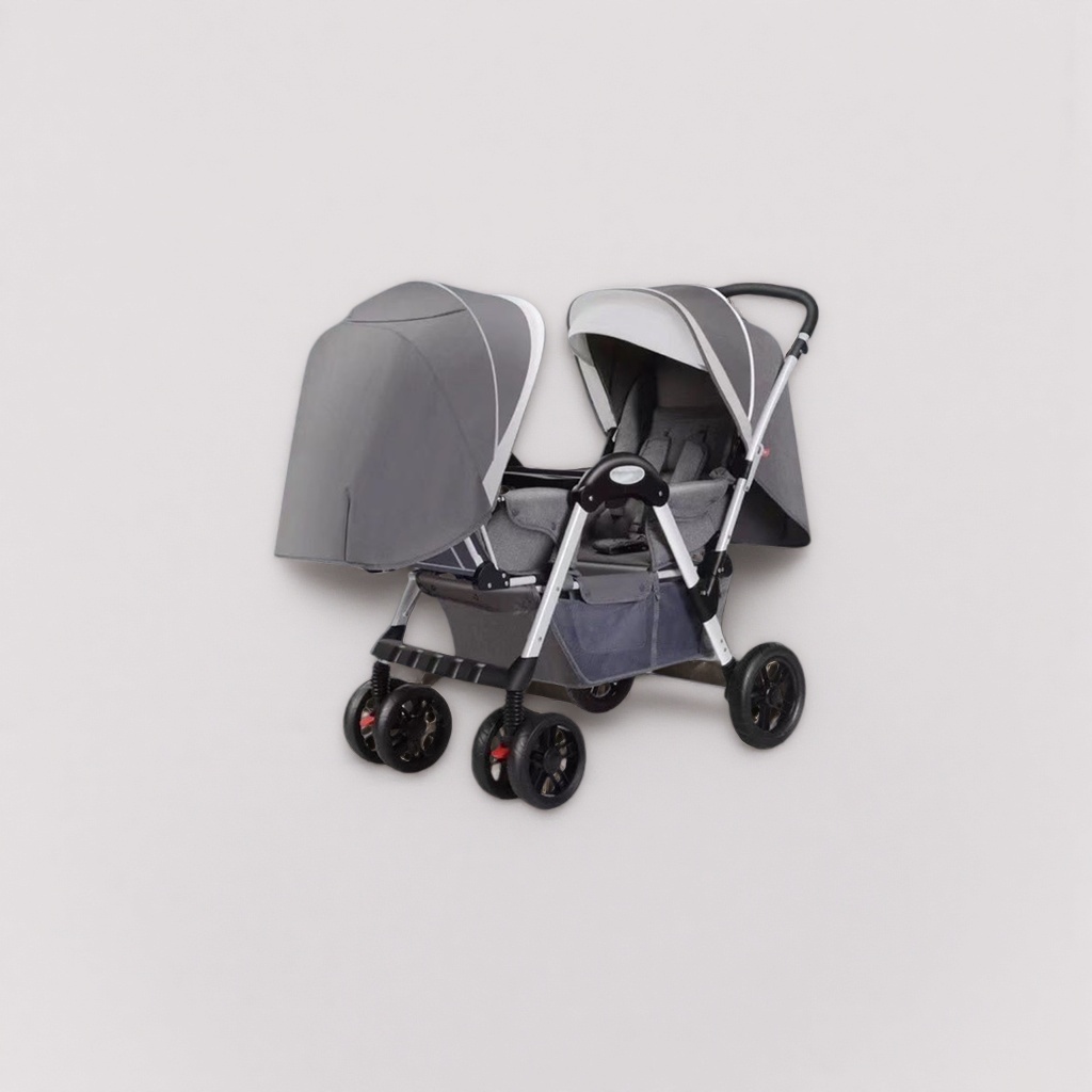 Grey twin cochecito puede sentarse o acostarse bidireccional impulso plegable ligero con toldo Specification image