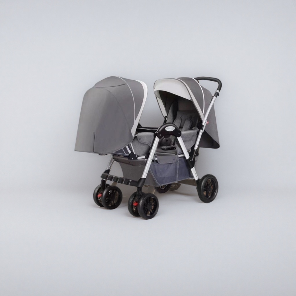 Grey twin cochecito puede sentarse o acostarse bidireccional impulso plegable ligero con toldo details Picture