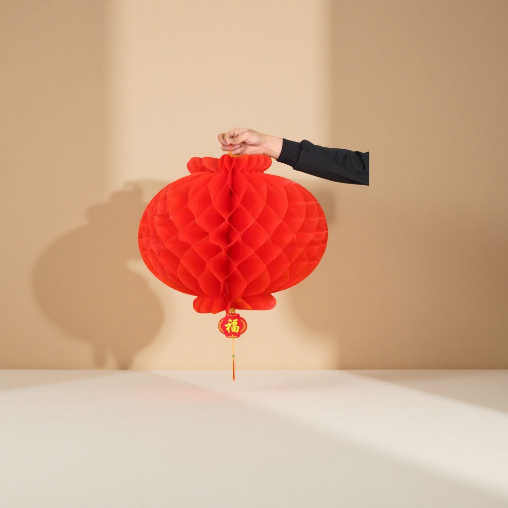 Red honeycomb paper lantern, hand-folded and extendable, festive decorative pendant Application Scenario