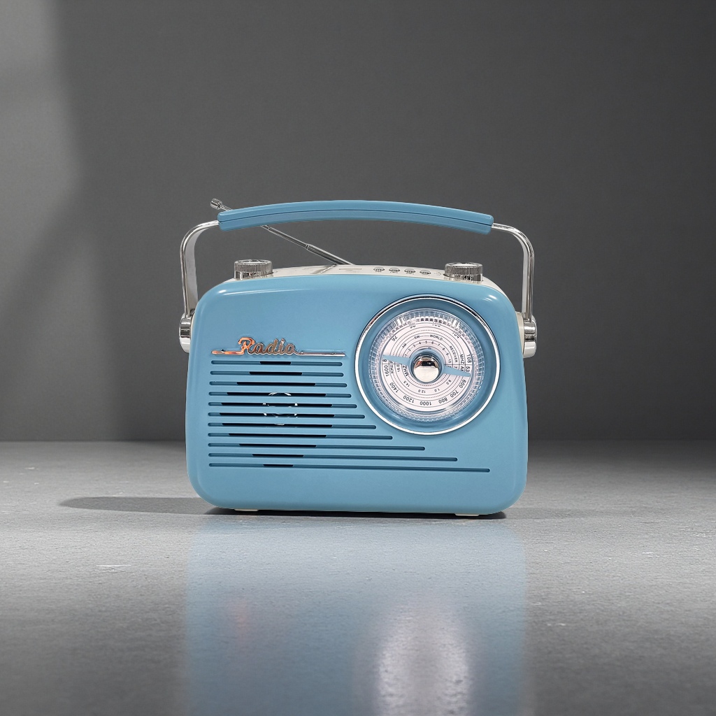 Light blue vintage radio Bluetooth speaker, nostalgic desktop decorative audio system details Picture