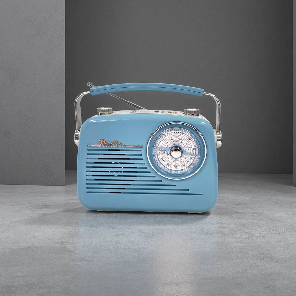 Light blue vintage radio Bluetooth speaker, nostalgic desktop decorative audio system