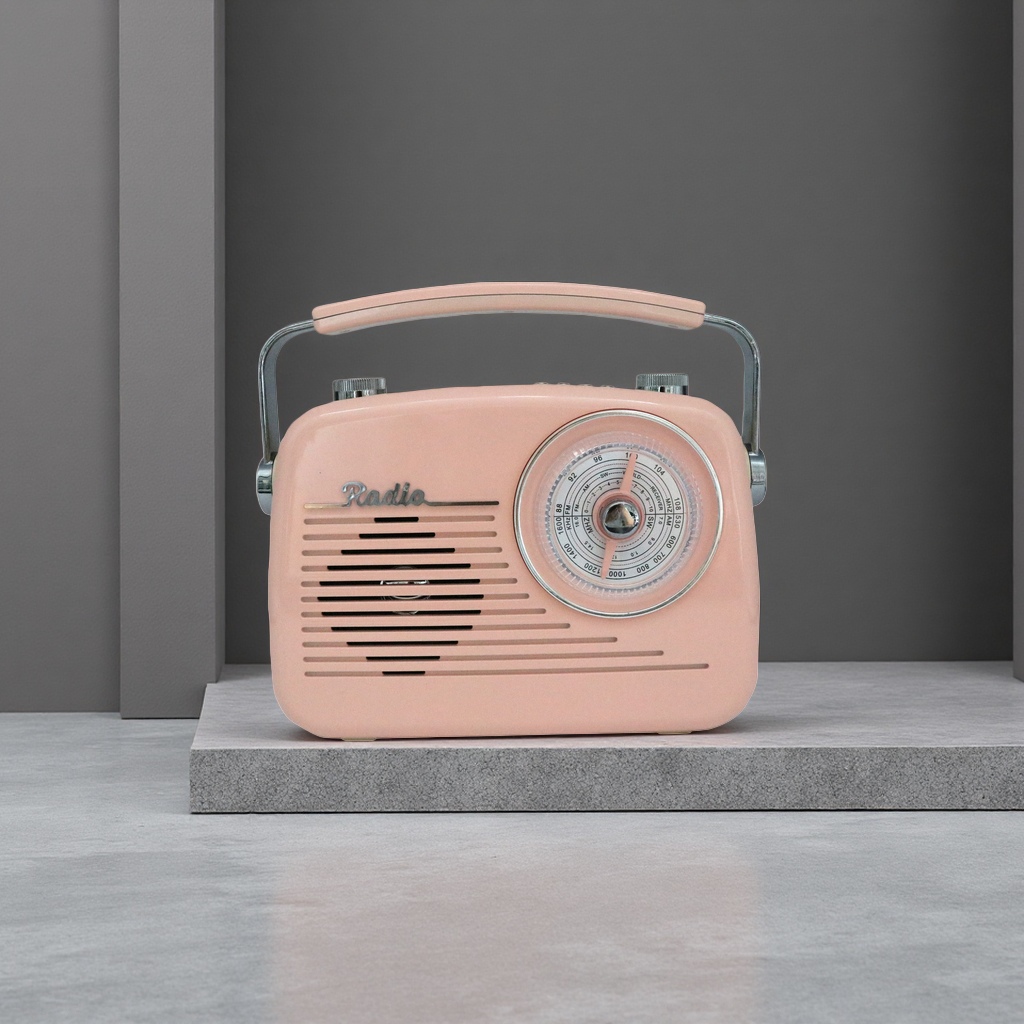 Pink retro radio, Bluetooth speaker, alarm clock with sound pickup function, wooden shell desktop decoration