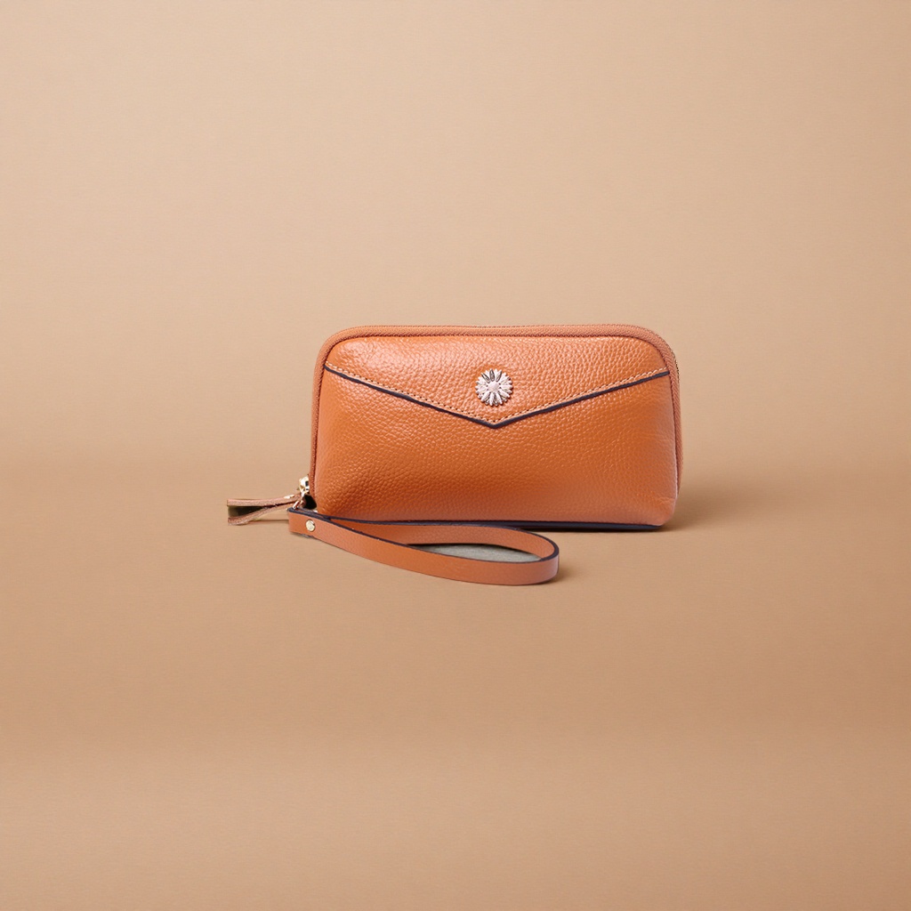 Brown genuine leather long wallet, unisex simple business casual style Application Scenario
