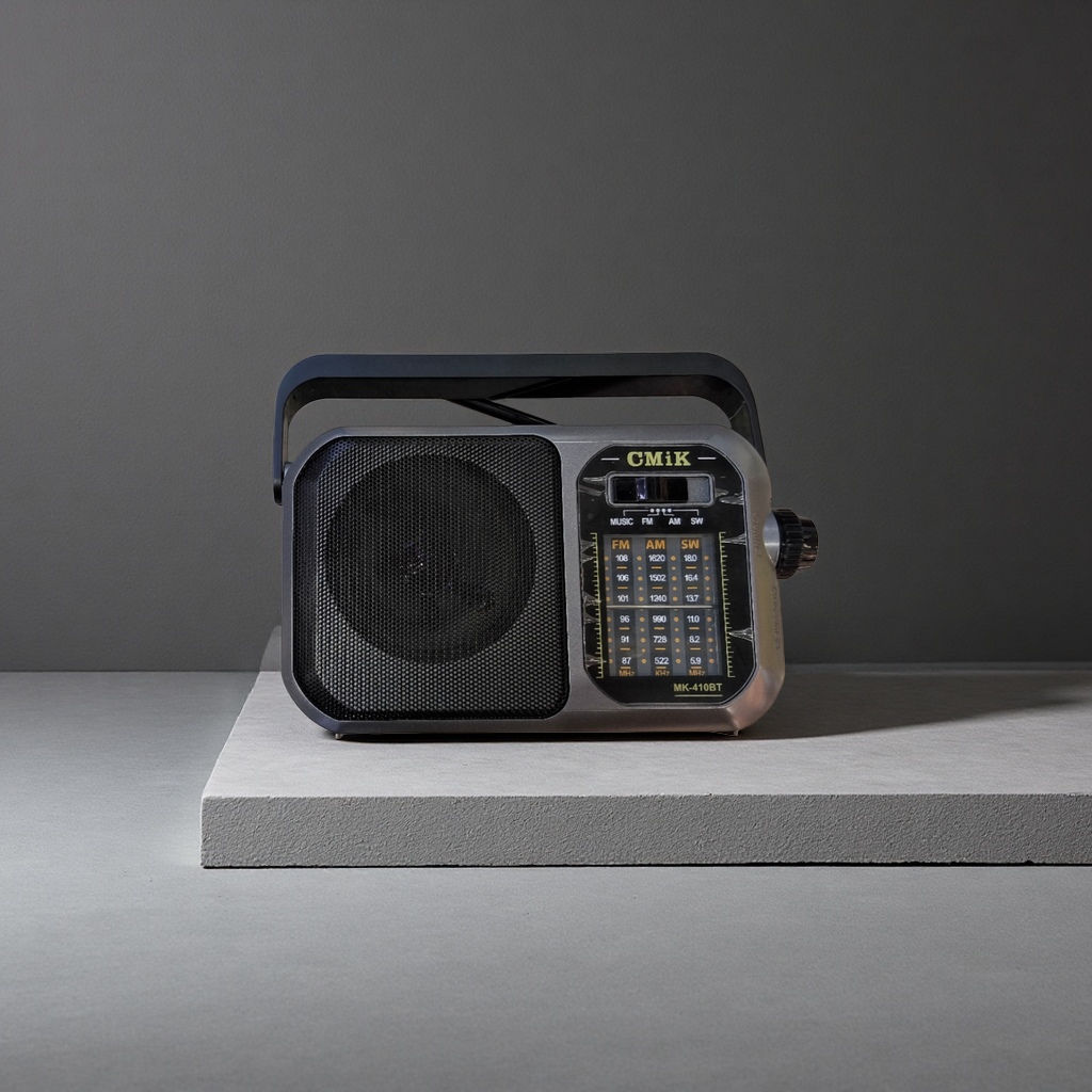 The black portable radio features an ultra-thin design, FM frequency modulation, digital display and is battery-powered