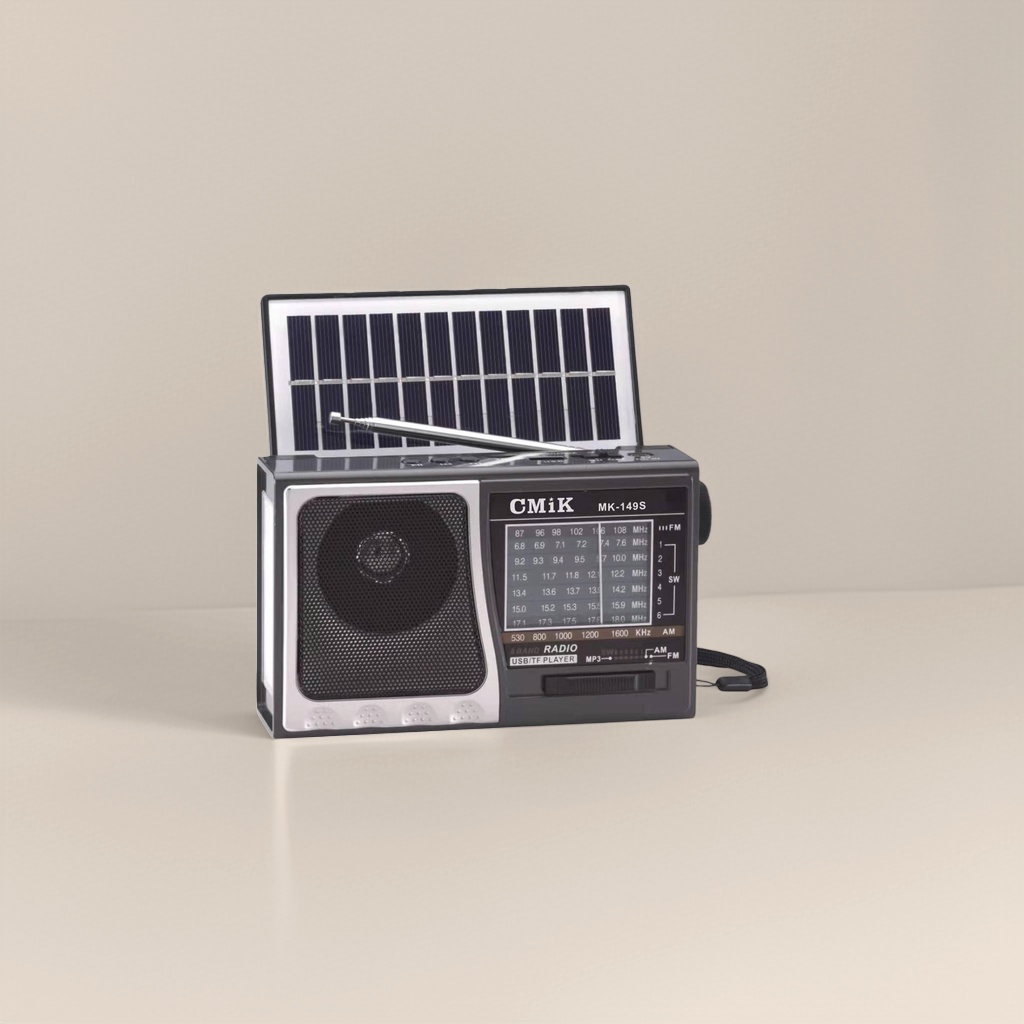 The black portable radio with a solar panel telescopic antenna has clear sound reception and long battery life Application Scenario