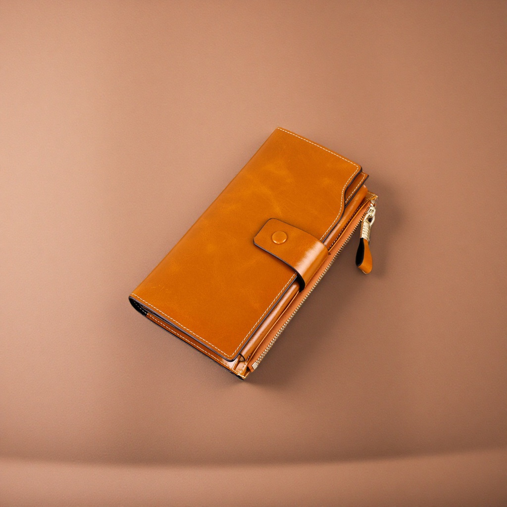 Brown leather wallet, men's simple business long leather wallet, calfskin coin bag Specification image