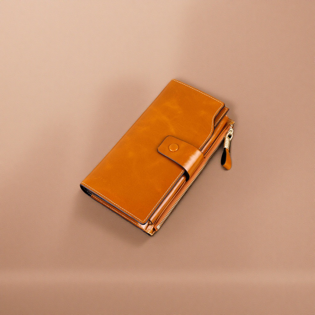 Brown leather wallet, men's simple business long leather wallet, calfskin coin bag