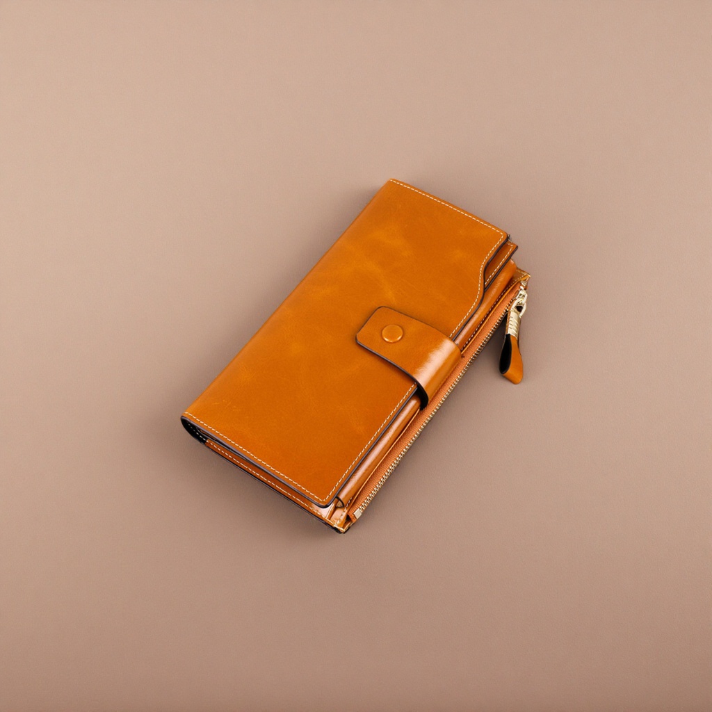 Brown leather wallet, men's simple business long leather wallet, calfskin coin bag Application Scenario