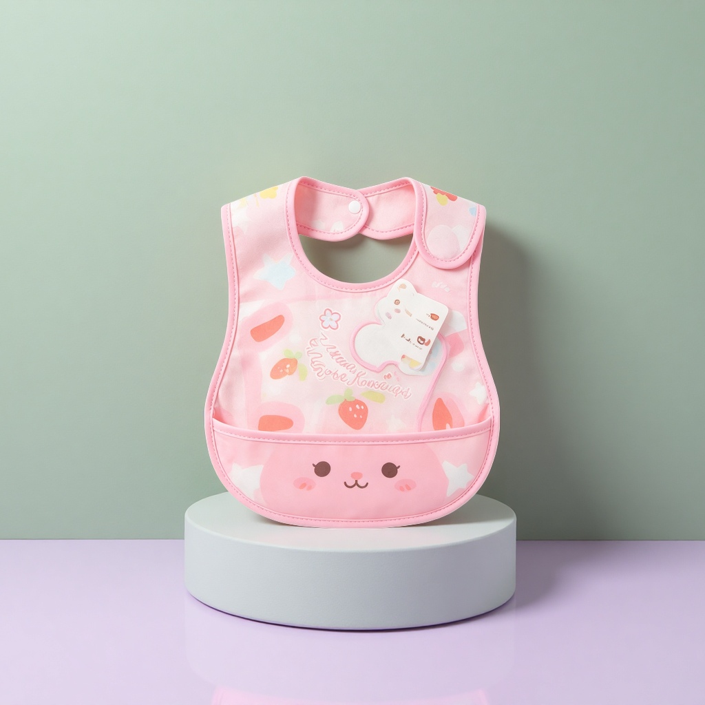 Pink cartoon baby bib, anti-stain bib for infants and toddlers, feeding bib for infants and toddlers Specification image