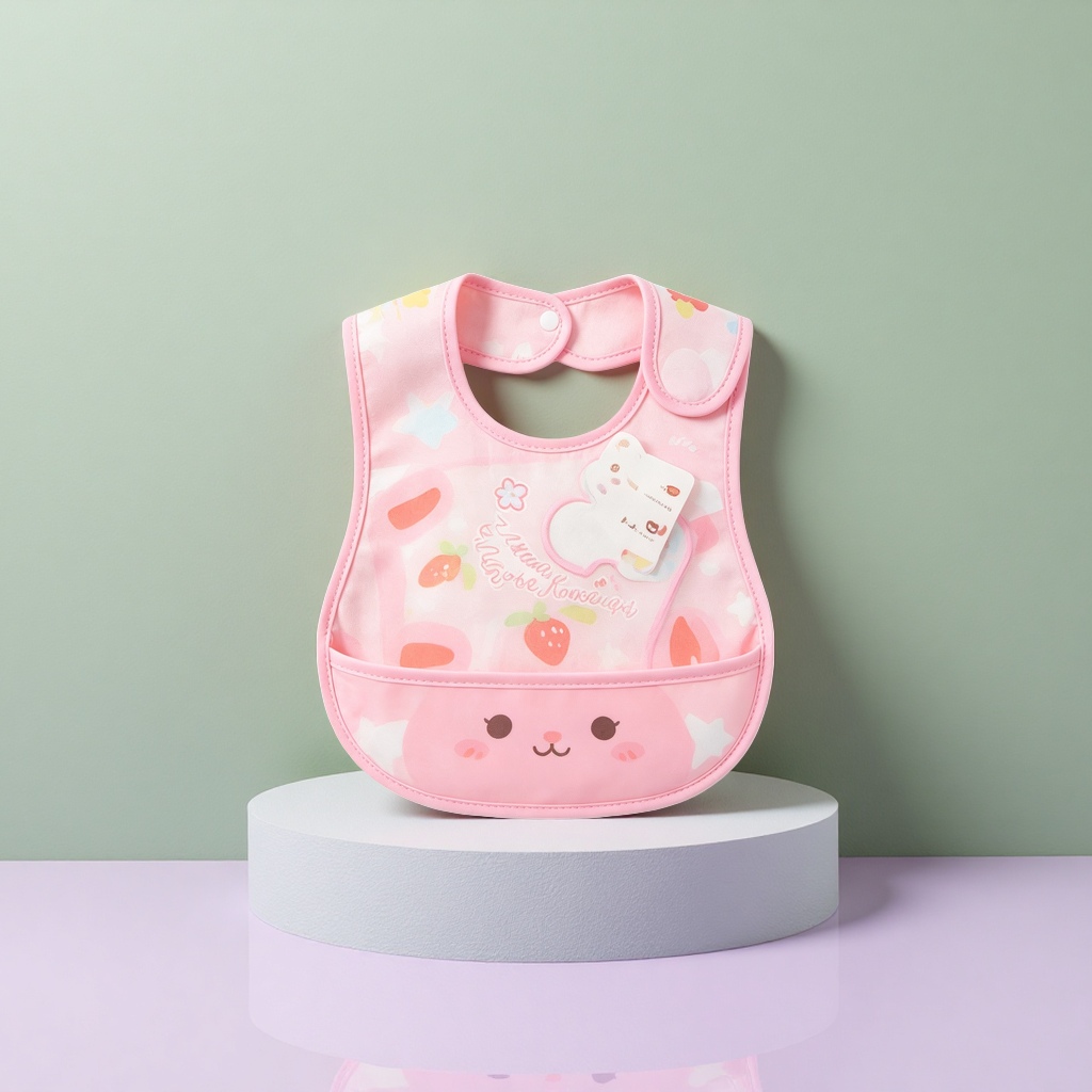 Pink cartoon baby bib, anti-stain bib for infants and toddlers, feeding bib for infants and toddlers details Picture